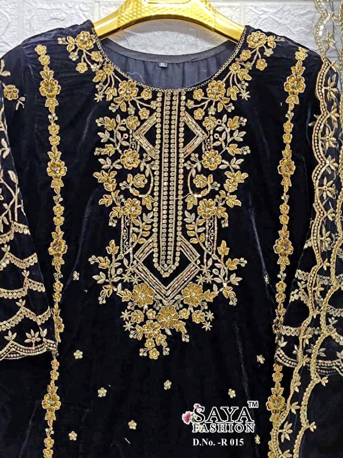 R-015 By Saya Fashion Velvet Embroidery Pakistani Suit Catalog